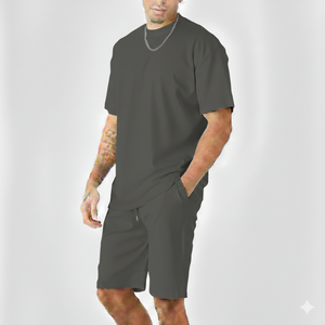 Conjunto de 2 piezas para hombre de alta calidad, 100% algodón, ligero, de secado rápido, ropa urbana, camisa y pantalones cortos, logotipo personalizado - Product Image 1