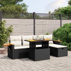 Conjunto de Sofá de Jardín de 6 Piezas en Ratán Sintético Negro, Elegante Colección de Muebles de Jardín - Product Image 1