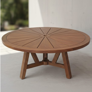 Table à manger ronde de luxe au design contemporain pour l'extérieur, en teck naturel, mobilier de patio - Product Image 1