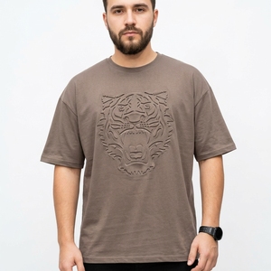 T-shirt unisexe de haute qualité avec impression 3D en relief, coupe ample, couleur unie, logo personnalisé en relief, t-shirt pour homme - Product Image 5