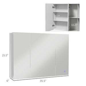 Armadietto a specchio da bagno con ricarica USB con ripiano regolabile 35.5 "W X 25.5" H portaoggetti bianco - Product Image 3