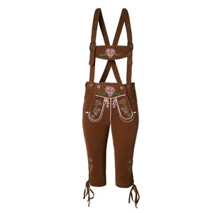 Salopette en velours côtelé marron pour femme avec broderie, taille haute, style vintage - Product Image 3