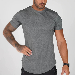 T-shirt pour homme à manches courtes, coupe ajustée, col rond, gris uni, jersey tricoté à séchage rapide, vêtements décontractés - Product Image 1