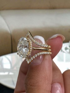 Lab Grown 3.02CT Oval Cut Diamond Cluster Three Band <b>Ring</b> <b>Set</b> 18K Solid <b>Gold</b> For Women's Wedding Party Gift For Lovers Charms - Product Image 3