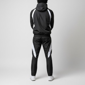 Ensemble de survêtement pour homme à rayures noires et blanches avec capuche, veste coupe-vent à fermeture éclair intégrale et pantalon, style sportif décontracté, séchage rapide, en polyester, pour l'automne - Product Image 2