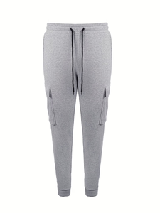 Men's Gray Canvas Cotton Joggers Premium Regular Fit Mid Waist Drawstring Casual Pockets Windproof Lightweight All Seasons - Product Image 2