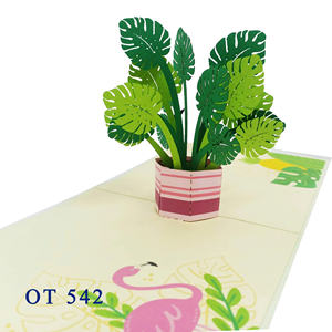 Tarjeta Pop-up Hecha a Mano con Hojas Tropicales, Diseño Floral, Origen Hanói, para Bodas y Otras Ocasiones, Diseño Personalizado - Product Image 1