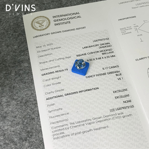 Diamante Cultivado en Laboratorio D'vins Jewels de 5.17ct, Corte Cojín, Color Fancy Light, Color D, Origen Surat, para Joyería - Product Image 1