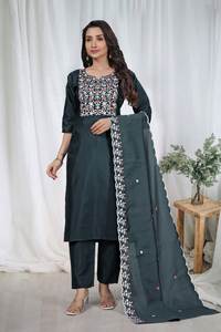 Zain Exports - Conjunto de Salwar Kameez para Mujer, Top, Pantalón y Dupatta, Tela de Algodón con Detalles Bordados, Ropa Casual para Fiestas, Todas las Temporadas - Product Image 5