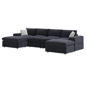 Sofá seccional modular en forma de U de tela gris oscuro con dos secciones de chaise longue y almohadas decorativas – Apto para uso en interiores - Product Image 2