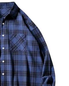 Camisa casual a cuadros azul para hombre, de algodón y poliéster, manga larga, con botones, para venta al por mayor, proveedor OEM, exportación, comercio global - Product Image 2