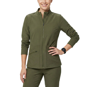 Blouson médical personnalisable en gros à manches longues avec fermeture éclair frontale, poches sécurisées et design extensible pour le personnel médical - Product Image 1
