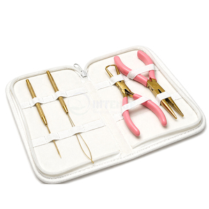 Kit d'outils pour extensions de cheveux nouées à la main, pince à micro-anneaux, acier inoxydable, étanche, avec étui en cuir pour usage professionnel - Product Image 2