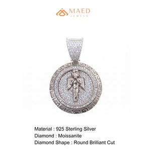 925 Silver Moissanite <b>Angel</b> Coin Pendant Necklace <b>Charm</b> with Micro Insert for Unisex Wedding Luxury Jewelry - Product Image 6