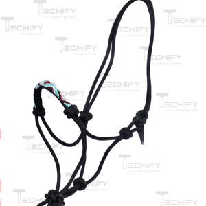Cabestro de cuerda negro duradero para caballo, ajustable, con nudos, para entrenamiento, ligero, equipo ecuestre - Product Image 1
