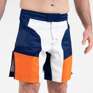 Shorts de sport pour hommes à blocs de couleur, taille mi-haute, élastiques, séchage rapide, en tissu satiné, blanc, marine, orange - Product Image 2