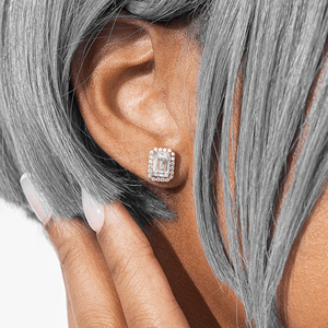 <b>Emerald</b> Cut Diamond <b>Stud</b> Earrings 925 silve Plated Geometric Luxury Bezel Setting Unisex Everyday Wear - Product Image 6