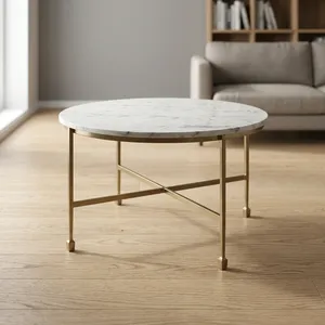 Modern <b>Round</b> <b>Marble</b> <b>Coffee</b> <b>Table</b> Gold Iron Frame Elegant Living Room Center <b>Table</b> Luxury Contemporary Furniture Home Decor - Product Image 1