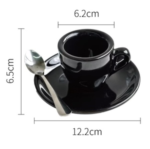 Tasse à expresso 50 ml en céramique, paroi épaisse de 9 mm, avec soucoupe, style simple, couleur unie, blanc, noir, rose. - Product Image 6
