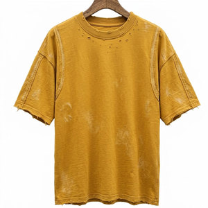 Camisetas Oversize de Algodón Pesado con Efecto Desgastado, Estampados Gráficos Personalizados, Estilo Urbano, Ajuste Holgado, Ropa Casual de Moda - Product Image 1
