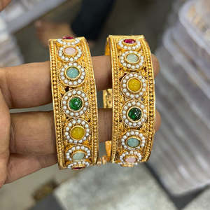 Openable <b>Bangles</b> <b>Set</b> 10581328ML_2.8 Gold-Plated Pota Stone and Pearls Elegant Pearl Bracelets & <b>Bangles</b> - Product Image 1