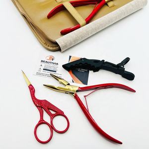 Kit professionnel d'outils pour extensions de cheveux en acier inoxydable rouge doré, pinces de retrait de micro-liens, clips, perles, fil et pinces crocodiles - Product Image 1