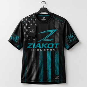 เสื้อยืด ZIAKOT รุ่นใหม่ ออกแบบเองสำหรับผู้ชาย สีดำลายธงชาติอเมริกา-สีเขียวอมฟ้า สำหรับออกกำลังกาย - Product Image 1