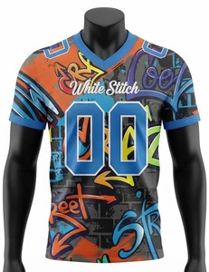 Camiseta de Fútbol Americano al por Mayor de Alta Calidad, 100% Poliéster, Talla Grande, Manga Corta, Personalizada con Malla y Transferencia Térmica Frontal - Product Image 1