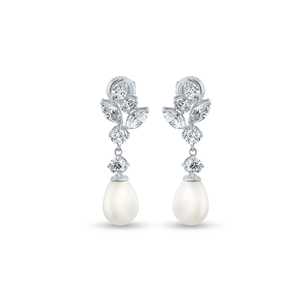 Pendientes colgantes de perlas con incrustaciones de diamantes - Product Image 5