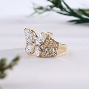 Yellow <b>Gold</b> Butterfly Marquise Pear CutLab Grown Diamond Engagement Statement <b>Ring</b> Luxury <b>Cocktail</b> <b>Ring</b> Fine Jewelry Gift Women - Product Image 3