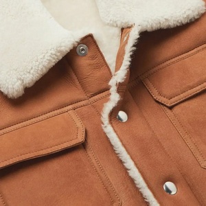 Men's Brown <b>Suede</b> Leather <b>Jacket</b> With Faux Fur Collar Button Front Two Pockets Workwear Style Winter Outwear - Product Image 3