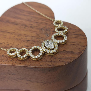 18K Gold Plated Oval Cubic Zirconia <b>Statement</b> <b>Necklace</b> Geometric Pave Setting Women's Everyday Wearing - Product Image 4