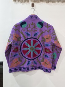 Manteau d'hiver bohème violet en velours brodé, motif floral, manches longues, col rond, grande taille, vêtements d'extérieur décontractés pour femmes - Product Image 1