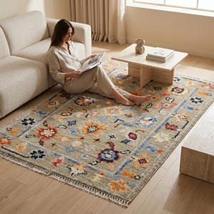 Alfombra Oriental Estilo Oushak de Lana/Algodón Anudada a Mano, Hecha a Mano, con Diseño Floral Tradicional, Antideslizante, Apta para Mascotas, Pelo Medio, Respaldo de Látex - Product Image 5