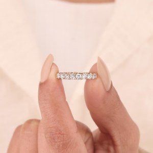 Moissanite 925 Sterling Silver Vintage Channel Set IGI Certified Eternity Band <b>Ring</b> | Full <b>Circle</b> Sparkle Minimal Luxury Jewelry - Product Image 2