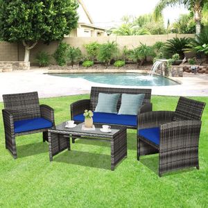 Set di Mobili da Giardino in Rattan a 4 Pezzi con Tavolo in Vetro e Divanetto per Intrattenimento all'Aperto - Product Image 1
