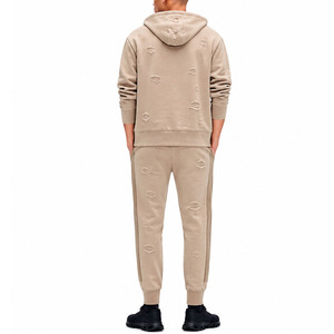 Conjunto de Sudadera con Capucha y Pantalones Deportivos con Logotipo Personalizado, Estilo Vintage Desgastado, con Cierre, Conjunto Deportivo de Dos Piezas para Hombre - Product Image 2