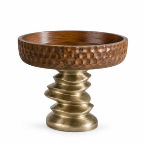 Nuevo Cuenco Decorativo de Madera de Mango Oscuro con Pedestal de Metal Dorado Trenzado y Base de Mármol para Decoración Premium del Hogar - Product Image 2