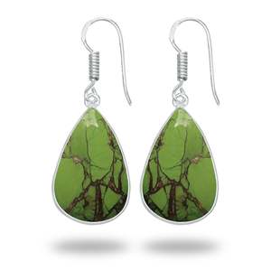 Brass Luxury Charm Earrings for Party and Gift Unique Design Natural Irregular Green Turquoise <b>Stone</b> Silver Plated Earring - Product Image 5