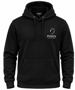 Sudadera con Capucha de Forro Polar para Hombre, Color Negro, con Logotipo Frontal, Corte Regular, Estilo Casual, para Otoño, Marca Index Apparel - Product Image 1