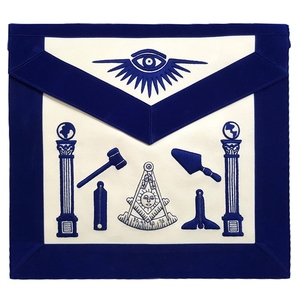 Past Master Blue Lodge <b>Apron</b> Blue Velvet with Gold Hand made Embroidery Silk Threads <b>White</b> Leather with Cords - Product Image 1