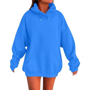<b>Women's</b> Black Oversized Hooded <b>Sweatshirt</b> Solid Color Knitted Cotton Full Sleeve Casual Autumn Wear - Product Image 2