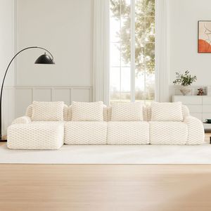 Divano componibile moderno a L in tessuto flanella, 4 posti, senza struttura, seduta profonda, per soggiorno - Product Image 2