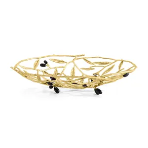 Premium Handmade Fruit Bowl for Premium Living Room Centerpiece DecorationOval Metal <b>Decorative</b> <b>Plate</b> With Leaf Pattern Handmade - Product Image 1