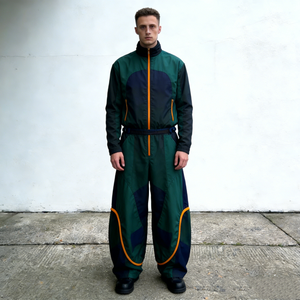 Survêtements d'hiver pour hommes, deux pièces, blocs de couleur contrastés, passepoil, fermeture éclair, pantalon large, mélange de nylon, respirant, écologique - Product Image 3