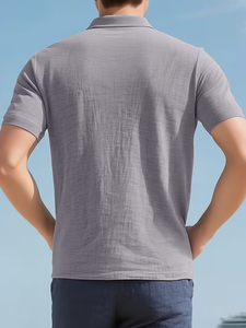 Camisa de hombre informal de color sólido, manga corta, con botones, transpirable, que absorbe la humedad, delgada, con cuello, fabricada en Bangladesh. - Product Image 4