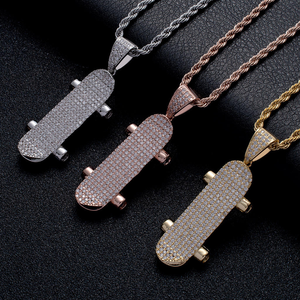 Collier pendentif skateboard en moissanite, pendentif hip-hop, bijoux dorés, bijoux de luxe pour hommes et femmes, streetwear, cadeau - Product Image 4