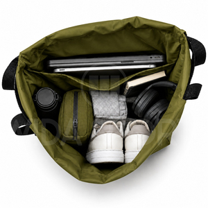 Olive Green <b>Drawstring</b> Backpack Lightweight Sports Gym Sack <b>Bag</b> with Front Pocket Side Pouches for Hiking - Product Image 4