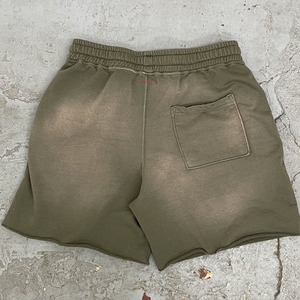 Shorts en toile personnalisés pour hommes, respirants, taille mi-haute élastique, logo vieilli, délavés à l'acide, entrejambe de 5 pouces, style décontracté urbain, très tendance - Product Image 2