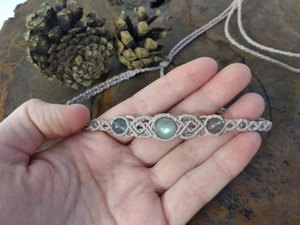 Handmade Gold Plated Macrame Rainbow Moonstone <b>Choker</b> Necklace Natural Beads Gray Cord Boho Healing Jewelry Party Wholesale Gift - Product Image 4